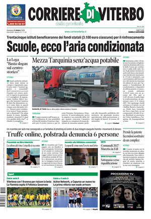 Prima pagina Corriere di Viterbo di oggi - Quotidiano regionale