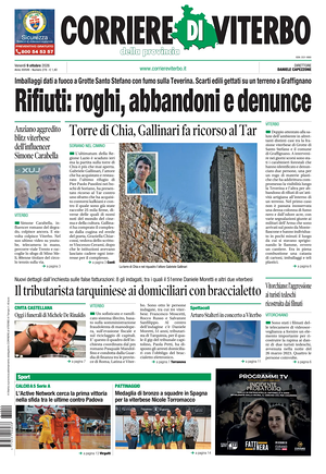 Prima pagina Corriere di Viterbo di oggi - Quotidiano regionale
