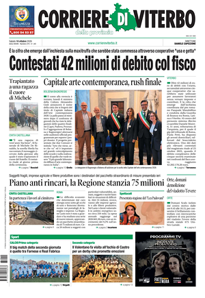Prima pagina Corriere di Viterbo di oggi - Quotidiano regionale