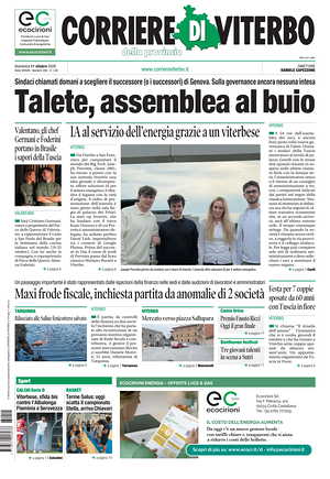 Prima pagina Corriere di Viterbo di oggi - Quotidiano regionale
