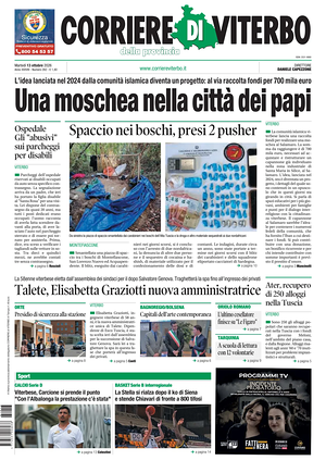 Prima pagina Corriere di Viterbo di oggi - Quotidiano regionale