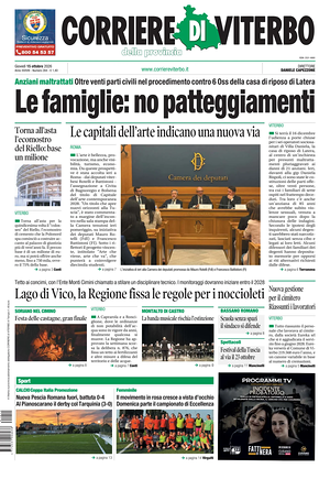 Prima pagina Corriere di Viterbo di oggi - Quotidiano regionale