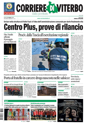 Prima pagina Corriere di Viterbo di oggi - Quotidiano regionale