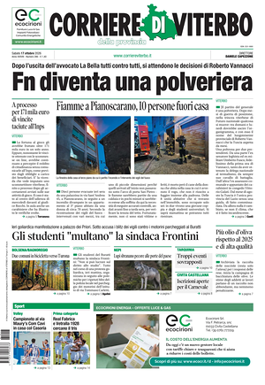 Prima pagina Corriere di Viterbo di oggi - Quotidiano regionale