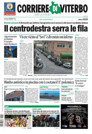 Prima pagina Corriere di Viterbo di oggi - Quotidiano regionale