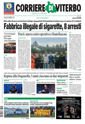 Prima pagina Corriere di Viterbo di oggi - Quotidiano regionale