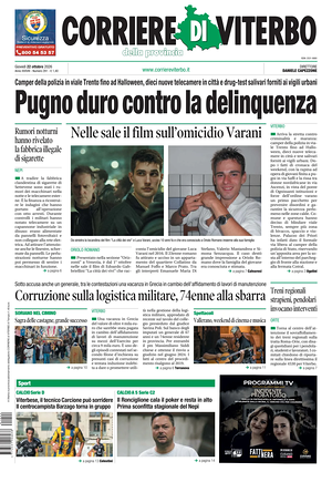 Prima pagina Corriere di Viterbo di oggi - Quotidiano regionale