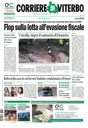 Prima pagina Corriere di Viterbo di oggi - Quotidiano regionale