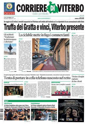 Prima pagina Corriere di Viterbo di oggi - Quotidiano regionale