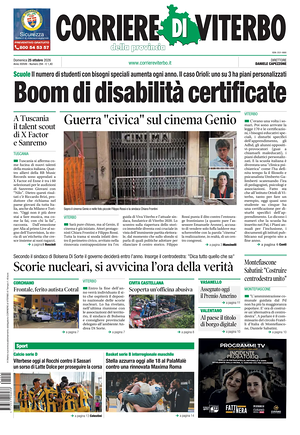 Prima pagina Corriere di Viterbo di oggi - Quotidiano regionale