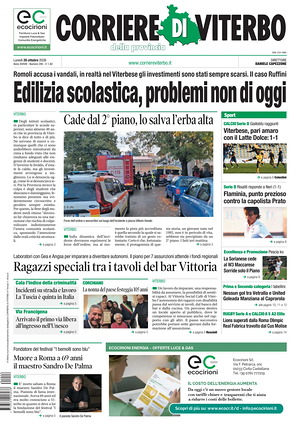 Prima pagina Corriere di Viterbo di oggi - Quotidiano regionale