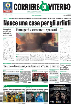 Prima pagina Corriere di Viterbo di oggi - Quotidiano regionale