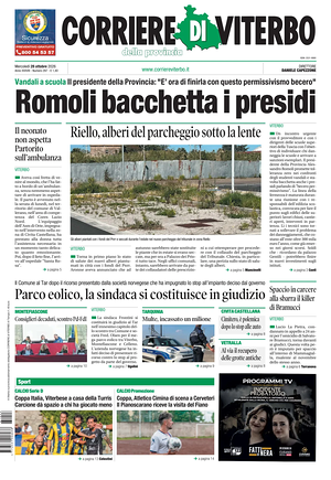 Prima pagina Corriere di Viterbo di oggi - Quotidiano regionale