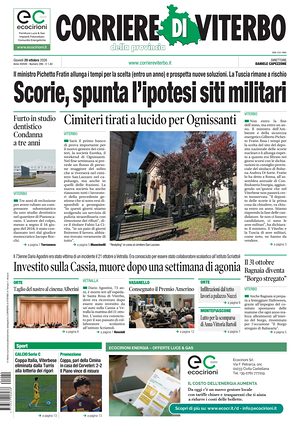 Prima pagina Corriere di Viterbo di oggi - Quotidiano regionale
