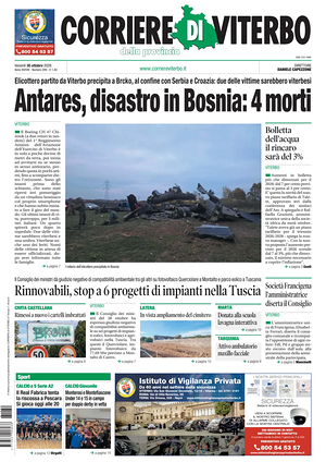 Prima pagina Corriere di Viterbo di oggi - Quotidiano regionale