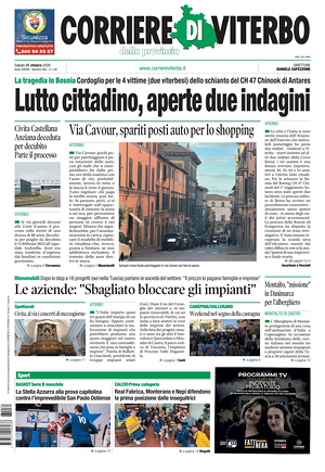 Prima pagina Corriere di Viterbo di oggi - Quotidiano regionale