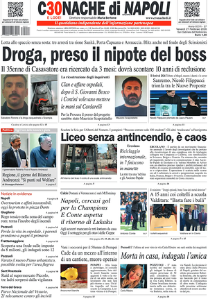 Prima pagina Cronache di Napoli di oggi - Quotidiano regionale