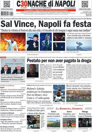 Prima pagina Cronache di Napoli di oggi - Quotidiano regionale