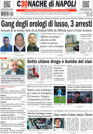 Prima pagina Cronache di Napoli di oggi - Quotidiano regionale