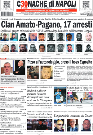 Prima pagina Cronache di Napoli di oggi - Quotidiano regionale
