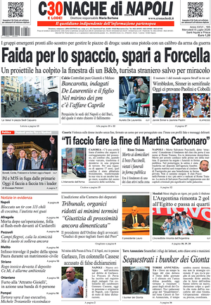 Prima pagina Cronache di Napoli di oggi - Quotidiano regionale