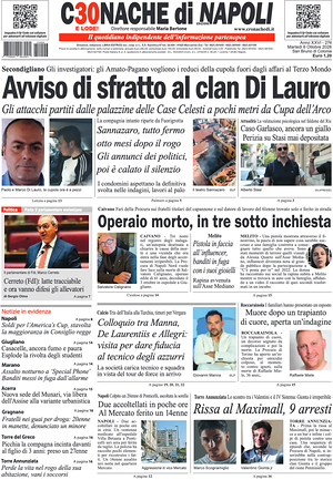 Prima pagina Cronache di Napoli di oggi - Quotidiano regionale