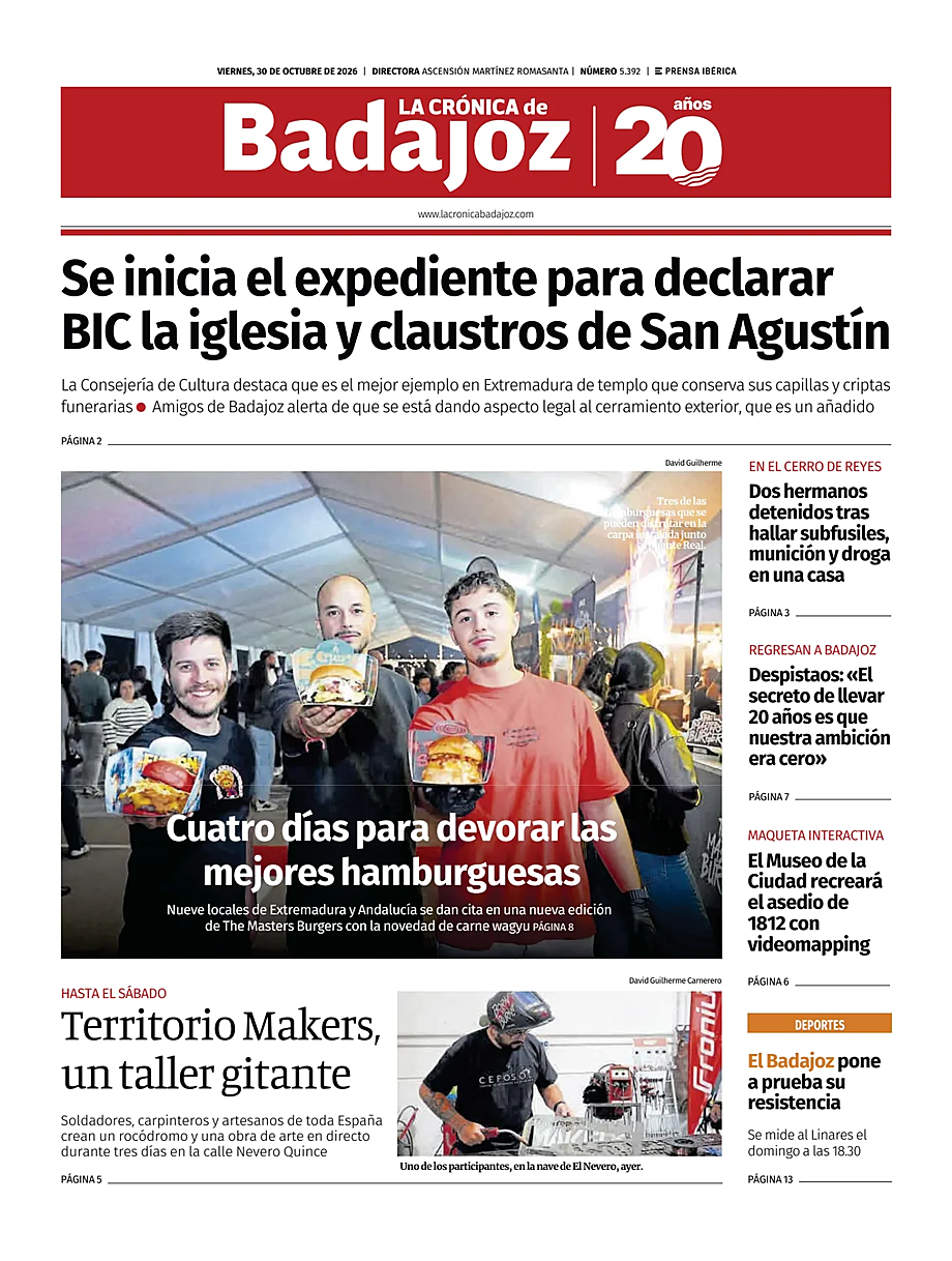 Portada La Crónica de Badajoz de hoy - Quiosco 30 octubre 2026