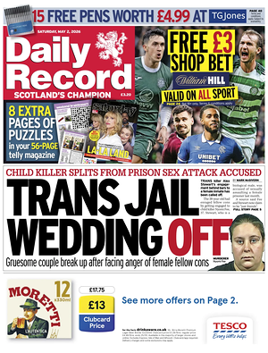 Today's Daily Record front page - Regional newspaper