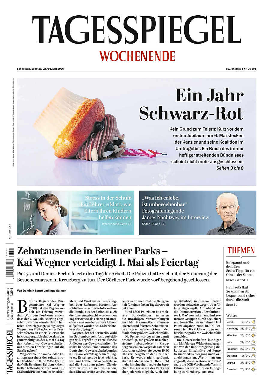 Titelseite von Der Tagesspiegel heute - Presse 2 Mai 2026