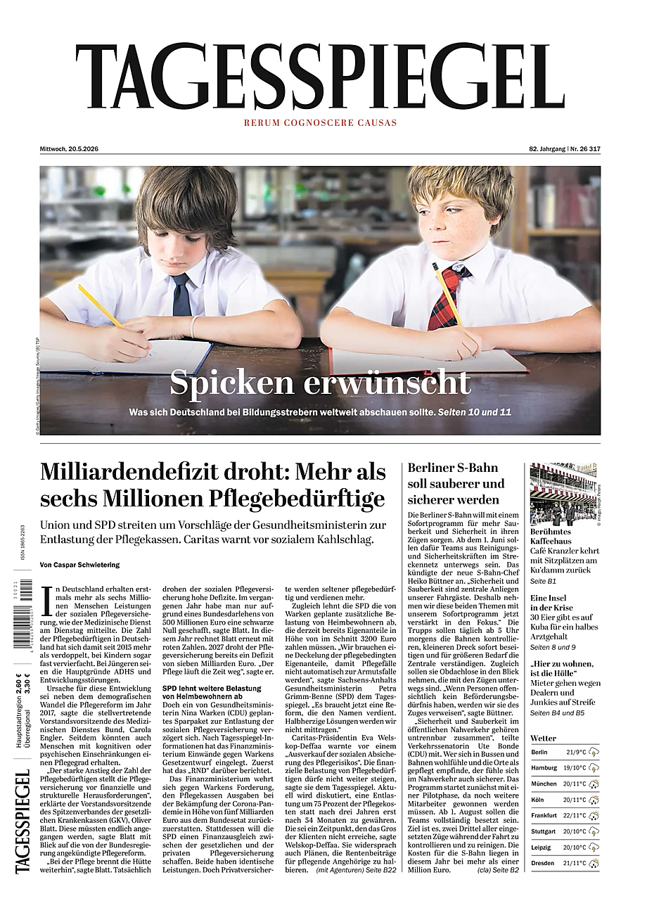 Titelseite von Der Tagesspiegel heute - Presse 20 Mai 2026