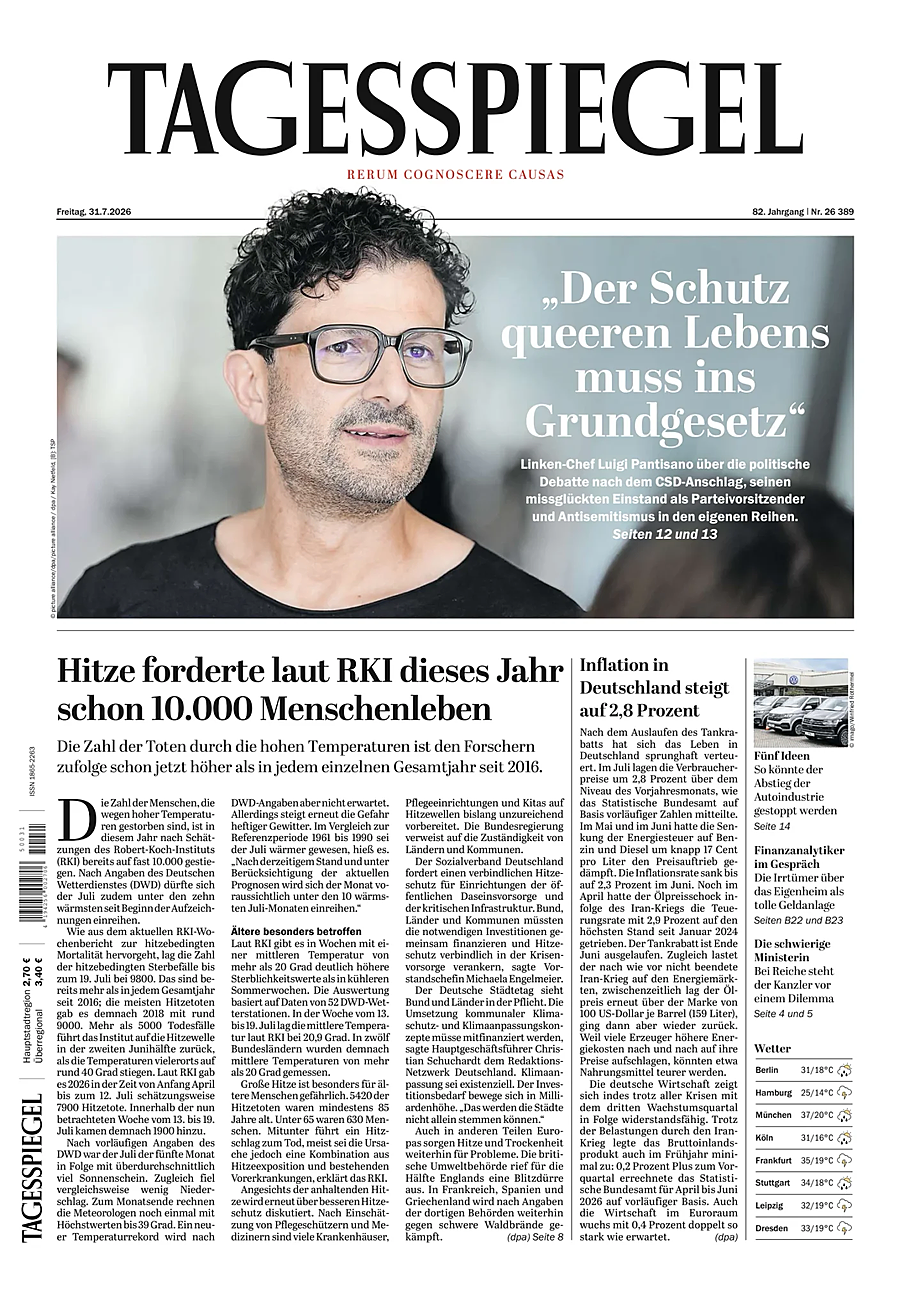 Titelseite von Der Tagesspiegel heute - Presse 31 Juli 2026