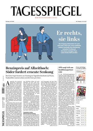 Titelseite von Der Tagesspiegel heute - Überregionale Zeitungen