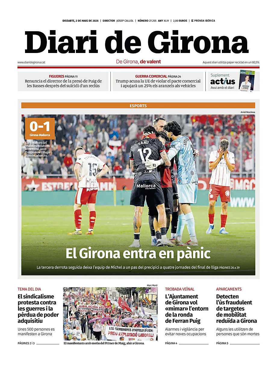 Portada Diari de Girona de hoy - Quiosco 2 mayo 2026
