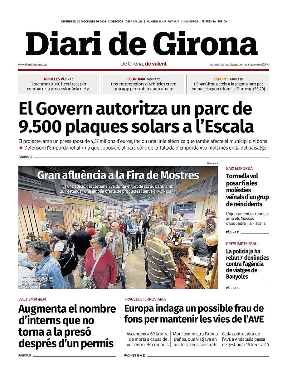 Portada Diari de Girona de hoy - Quiosco 30 octubre 2026
