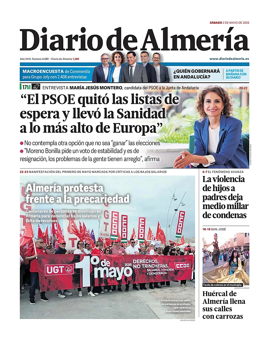 Portada Diario de Almería de hoy - Quiosco 2 mayo 2026