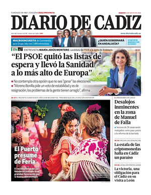 Portada Diario de Cádiz de hoy - Periódico regional