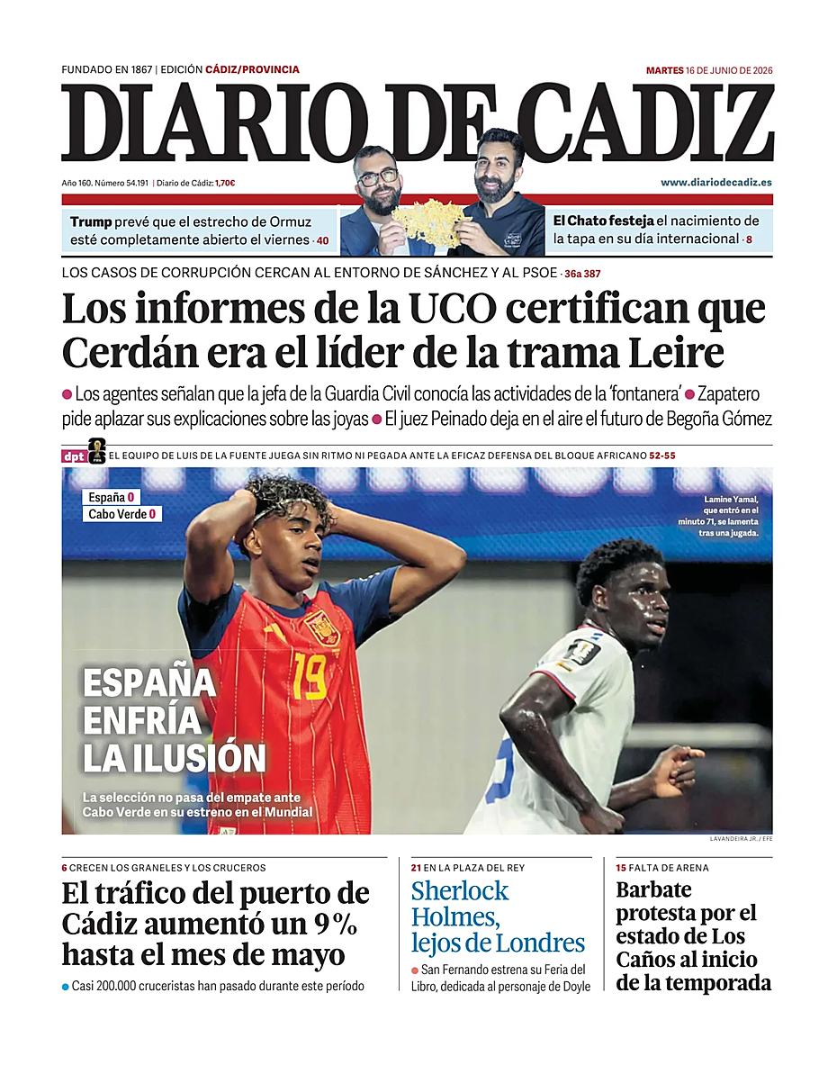 Portada Diario de Cádiz de hoy - Quiosco 16 junio 2026