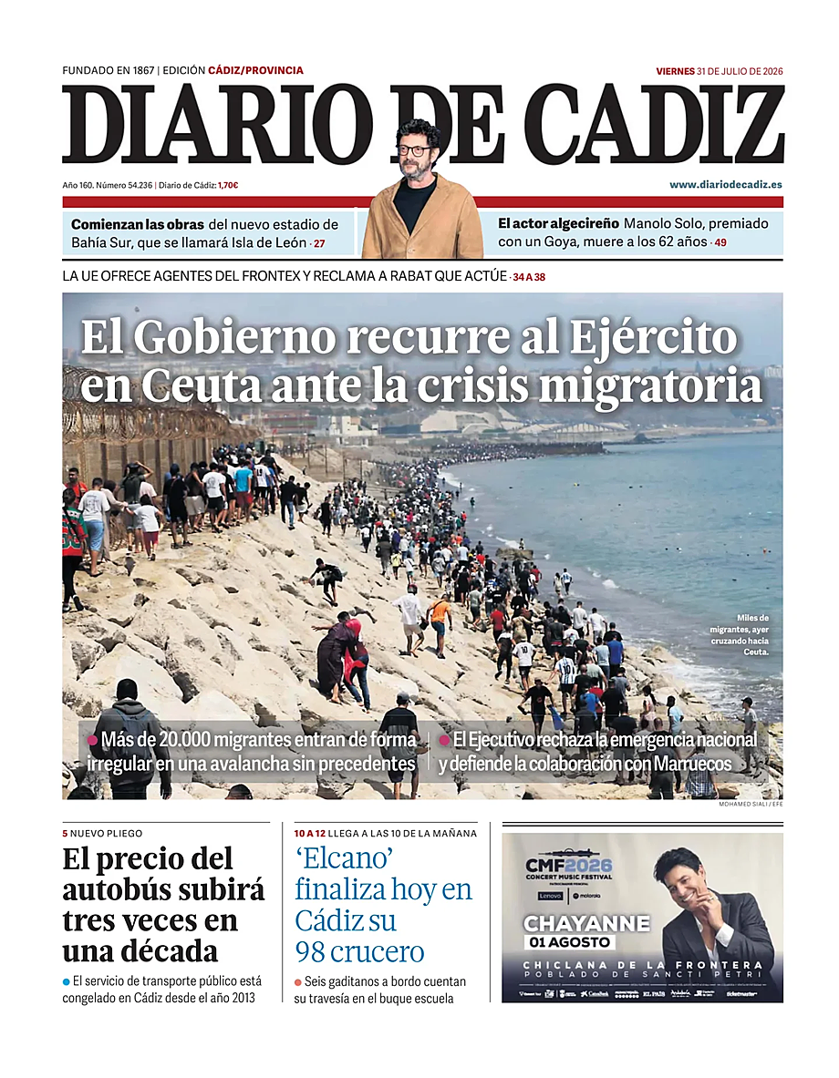 Portada Diario de Cádiz de hoy - Quiosco 31 julio 2026