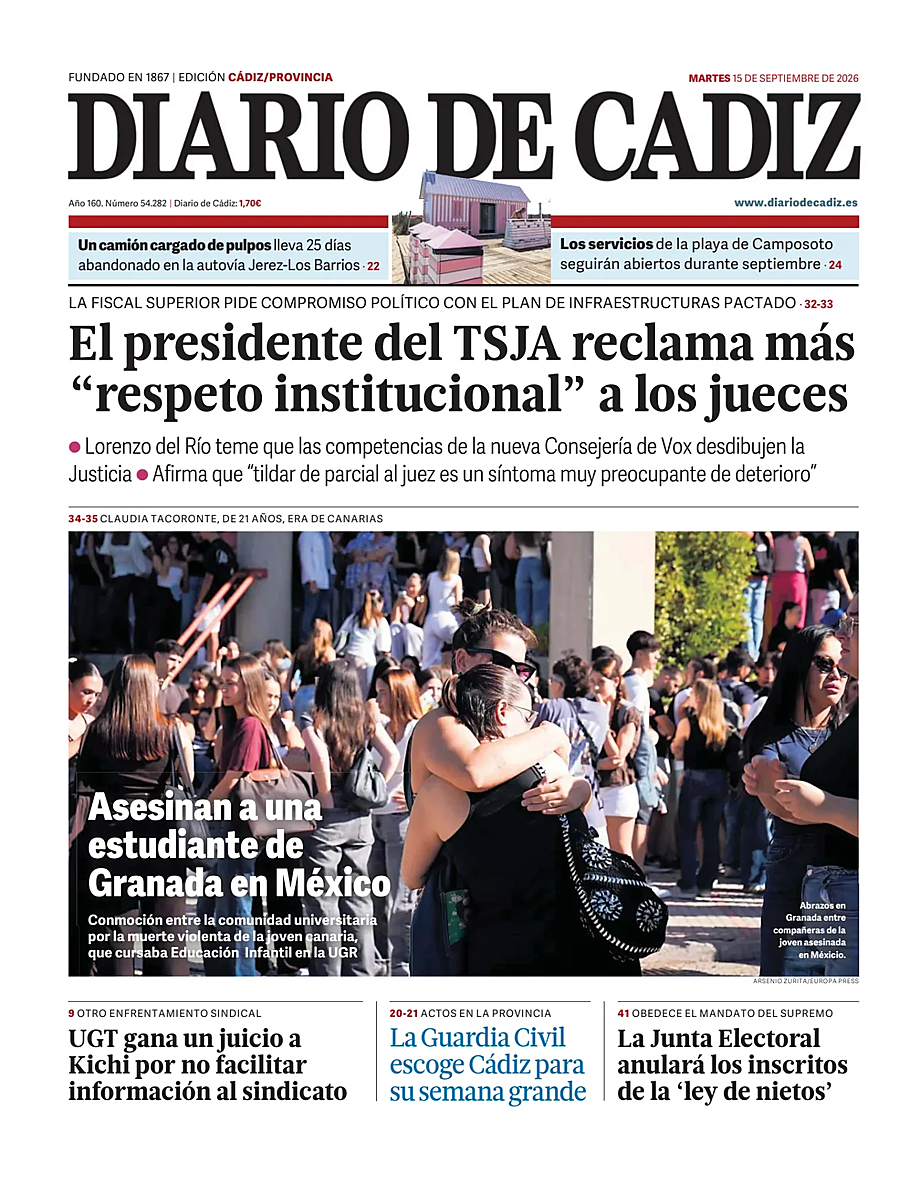 Portada Diario de Cádiz de hoy - Quiosco 15 septiembre 2026