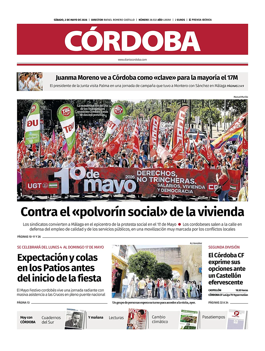 Portada Diario Córdoba de hoy - Quiosco 2 mayo 2026