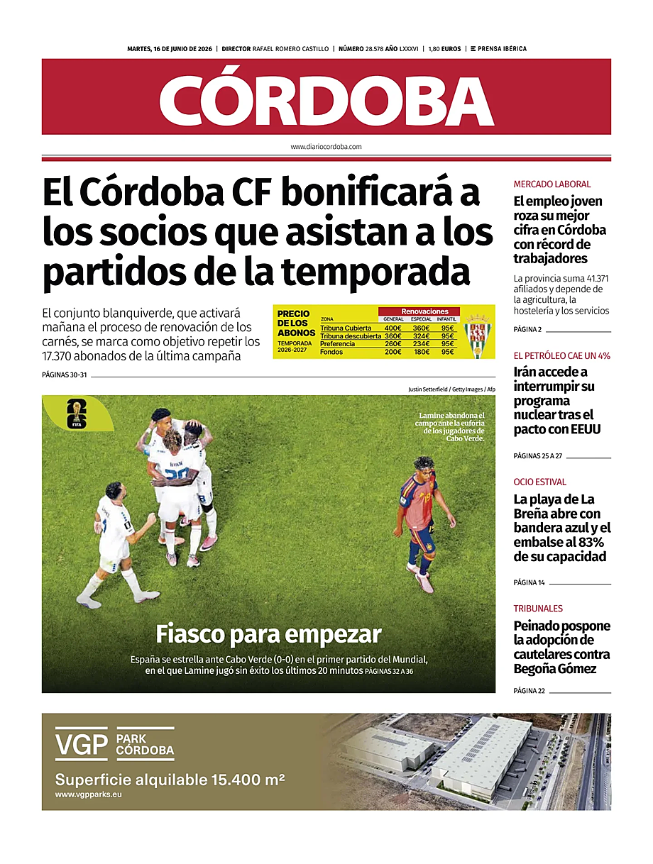 Portada Diario Córdoba de hoy - Quiosco 16 junio 2026