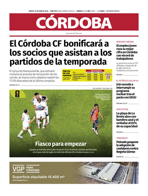 Prima pagina Diario Córdoba di oggi - Quotidiano regional