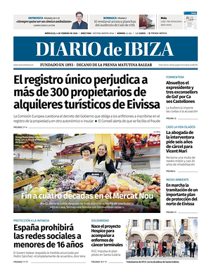 Prima pagina Diario de Ibiza di oggi - Quotidiano regionale