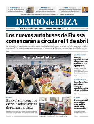 Prima pagina Diario de Ibiza di oggi - Quotidiano regionale