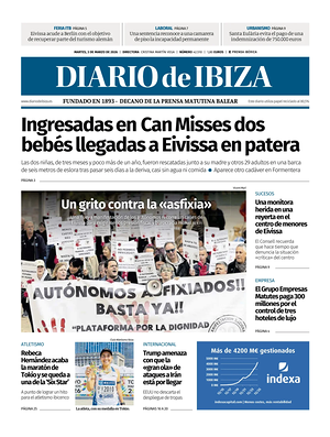 Prima pagina Diario de Ibiza di oggi - Quotidiano regionale