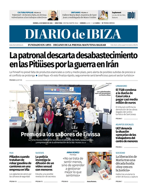 Prima pagina Diario de Ibiza di oggi - Quotidiano regionale