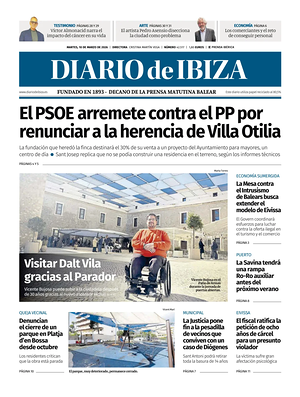 Prima pagina Diario de Ibiza di oggi - Quotidiano regionale