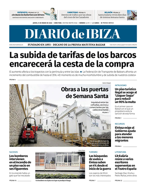 Prima pagina Diario de Ibiza di oggi - Quotidiano regionale
