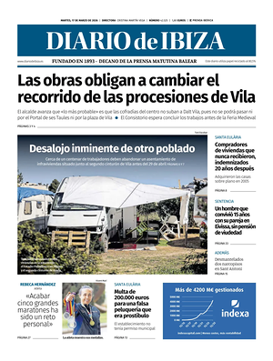Prima pagina Diario de Ibiza di oggi - Quotidiano regionale