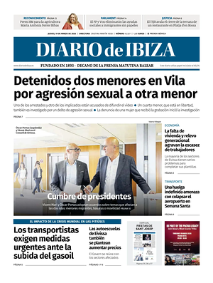 Prima pagina Diario de Ibiza di oggi - Quotidiano regionale